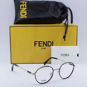 Fendi FE50052U 032 Round Eyeglasses 51mm – Havana/Gold